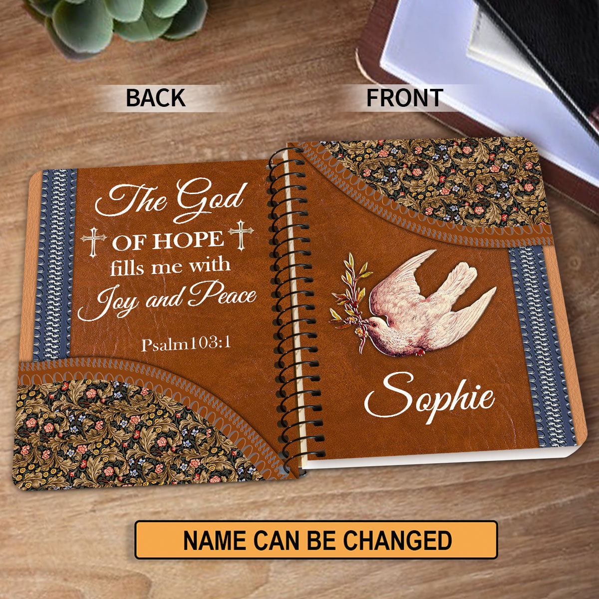 The God Of Hope Fill Me With Joy And Peace Personalized Rose Spiral Journal, Christian Art Gifts Journal