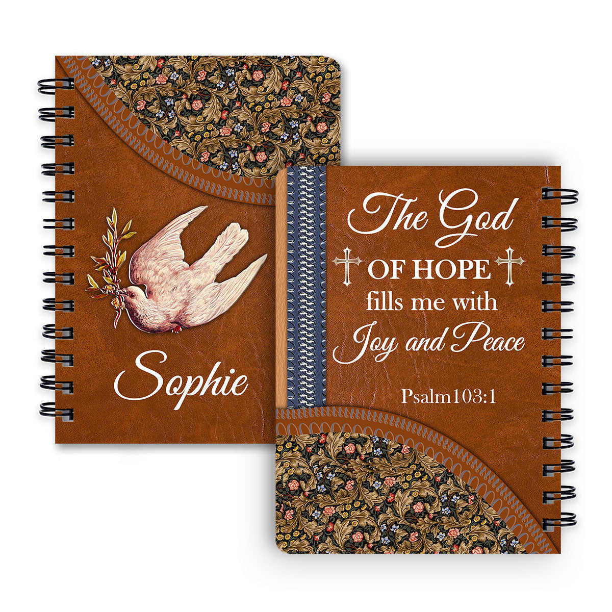 The God Of Hope Fill Me With Joy And Peace Personalized Rose Spiral Journal, Christian Art Gifts Journal