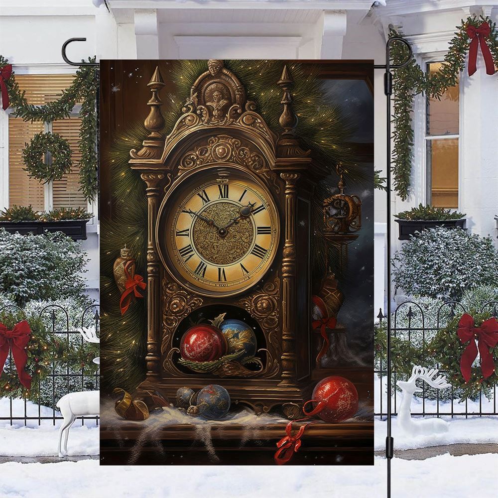 The Grand Clock Of Yuletide Wonder Flag, Christmas Garden Flag, Home Decor Accessories, Christmas Outdoor Decor Ideas
