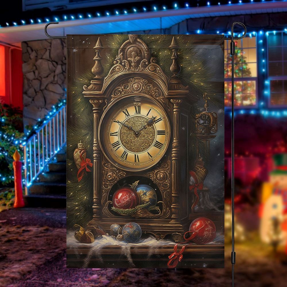 The Grand Clock Of Yuletide Wonder Flag, Christmas Garden Flag, Home Decor Accessories, Christmas Outdoor Decor Ideas