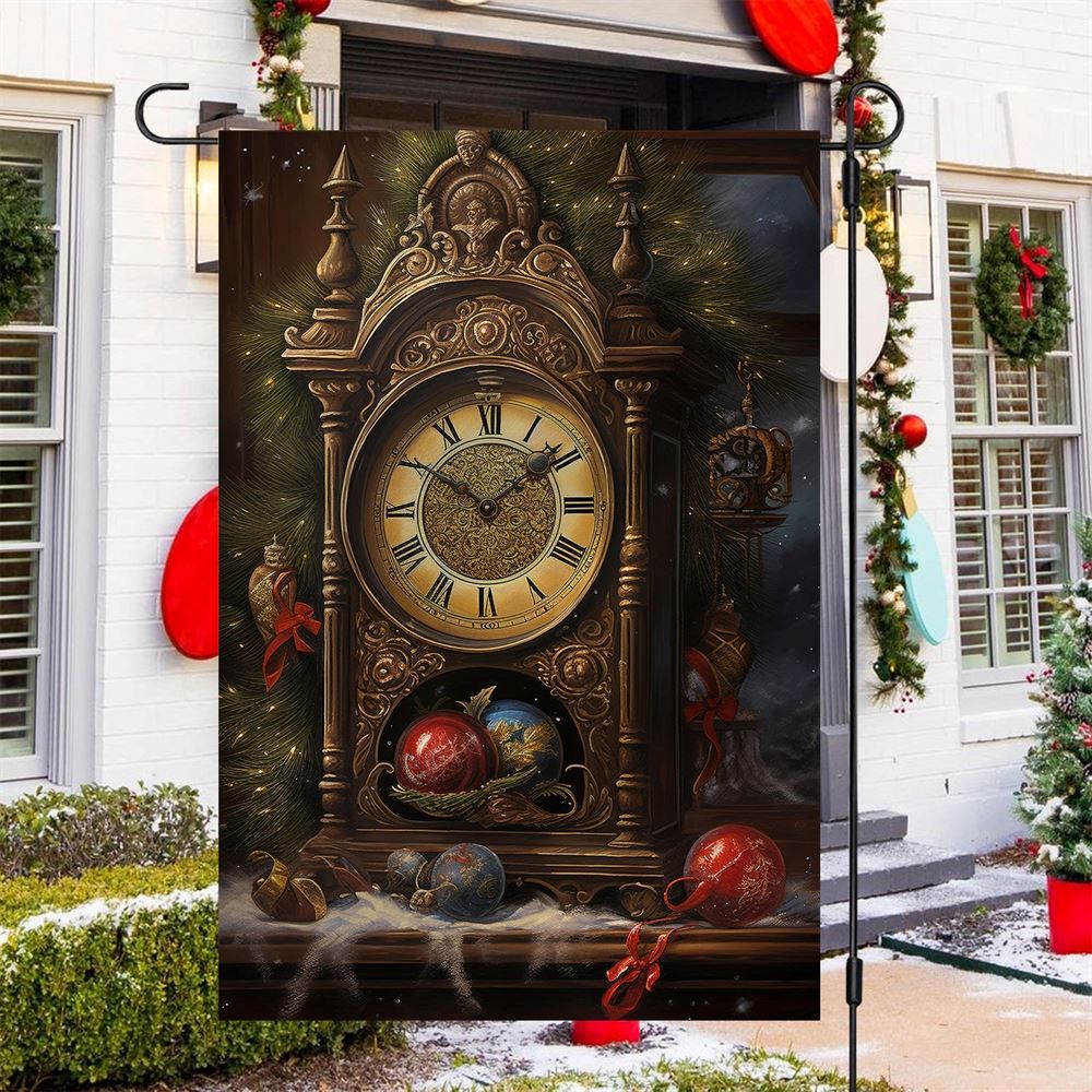 The Grand Clock Of Yuletide Wonder Flag, Christmas Garden Flag, Home Decor Accessories, Christmas Outdoor Decor Ideas