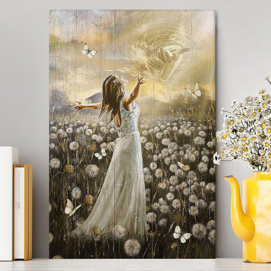The Hand Of God Beautiful Girl Dandelion Field Canvas Art - Christian Art - Bible Verse Wall Art - Religious Home Decor