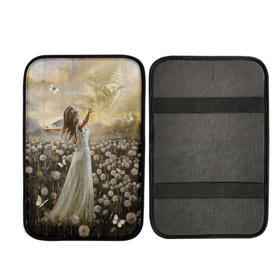 The Hand Of God Beautiful Girl Dandelion Field Car Center Console Cover, Bible Verse Car Interior Accessories