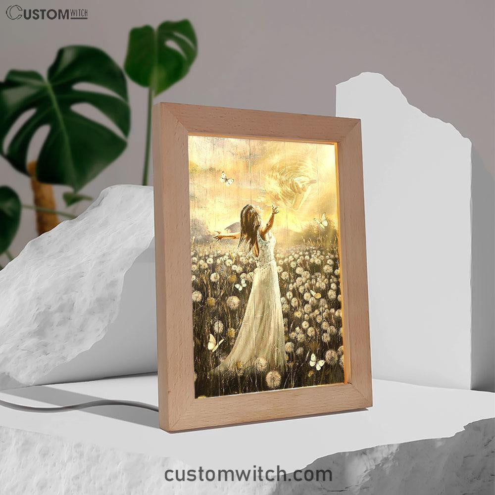 The Hand Of God Beautiful Girl Dandelion Field Frame Lamp Art - Christian Art - Bible Verse Art - Religious Home Decor