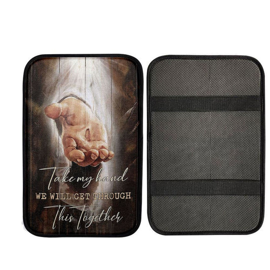 The Hand Of God Car Armrest Pad - Jesus Take My Hand Car Center Console Cover, Christian Car Interior Accessories