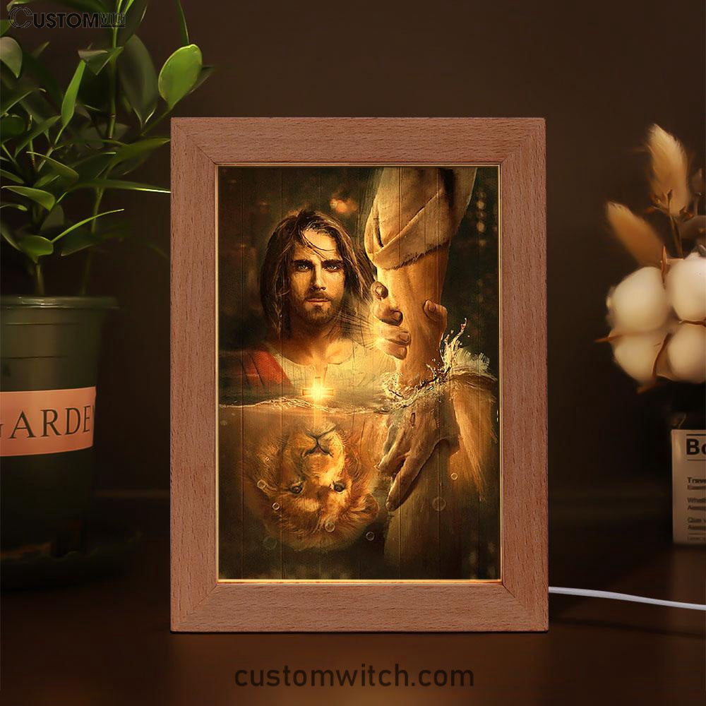 The Hand Of God Frame Lamp - Lion Of Judah Jesus Frame Lamp - Christian Art - Religious Home Decor