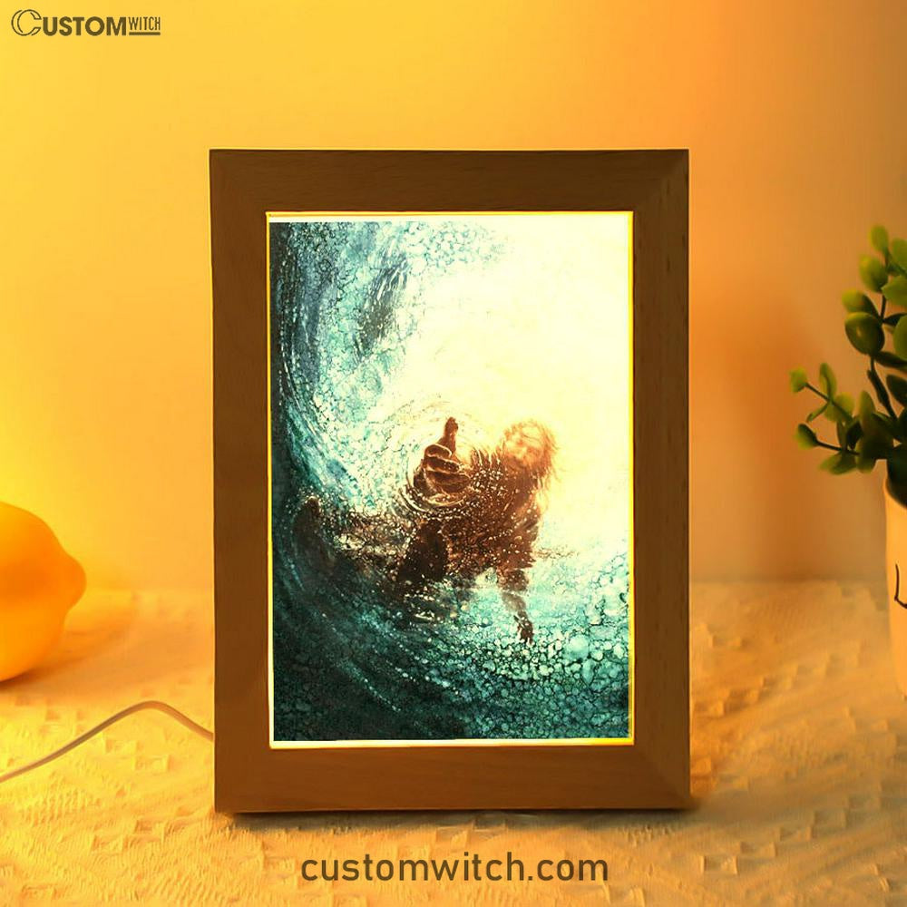 The Hand Of God In Water Frame Lamp Prints - Christian Decor - Bible Verse Wooden Lamp