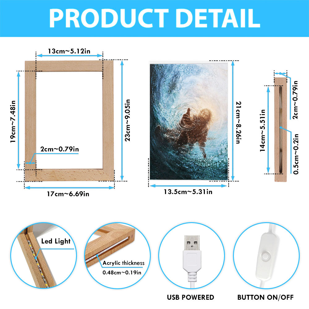 The Hand Of God In Water Frame Lamp Prints - Christian Decor - Bible Verse Wooden Lamp