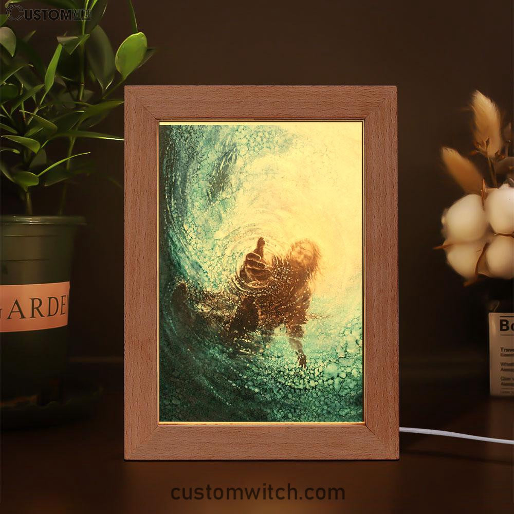 The Hand Of God In Water Frame Lamp Prints - Christian Decor - Bible Verse Wooden Lamp