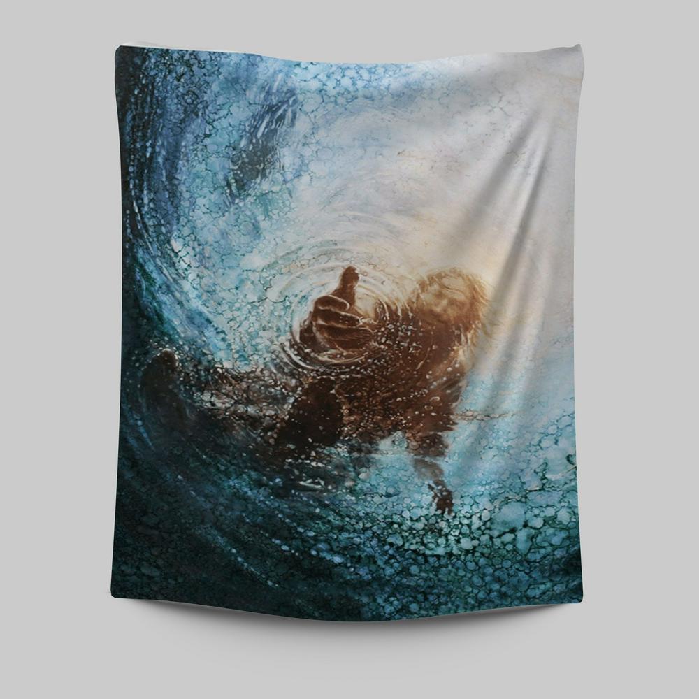 The Hand Of God In Water Tapestry Prints - Christian Wall Decor - Bible Verse Tapestry Art