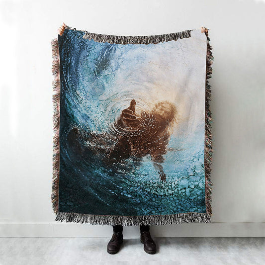 The Hand Of God In Water Woven Blanket Prints - Christian Boho Blanket - Bible Verse Woven Blanket Art