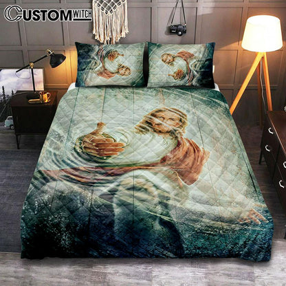 The Hand Of God Quilt Bedding Set - Take His Hand Through The Water Quilt Bedding Set Art - Christian Art - Bible Verse Bedroom - Religious Home Decor