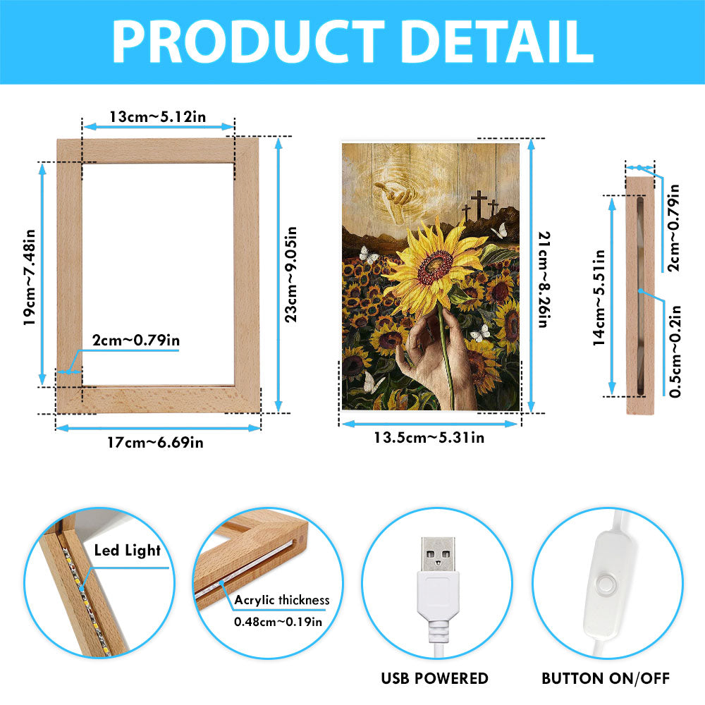 The Hand Of God Sunflower Field White Butterfly Frame Lamp Art - Christian Art - Bible Verse Art - Religious Home Decor