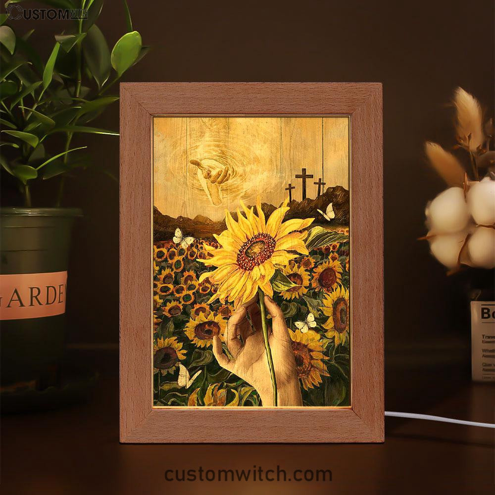 The Hand Of God Sunflower Field White Butterfly Frame Lamp Art - Christian Art - Bible Verse Art - Religious Home Decor