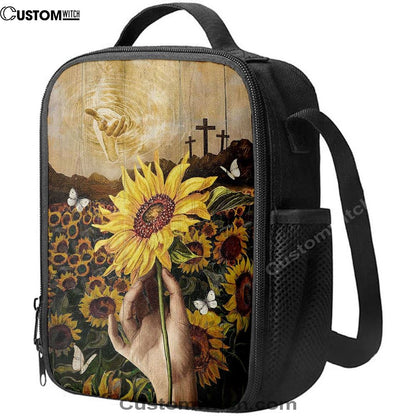 The Hand Of God Sunflower Field White Butterfly Lunch Bag For Men And Women, Spiritual Christian Lunch Box For School, Work