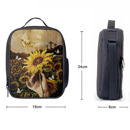 The Hand Of God Sunflower Field White Butterfly Lunch Bag For Men And Women, Spiritual Christian Lunch Box For School, Work
