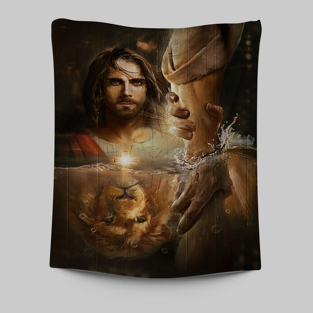 The Hand Of God Tapestry - Lion Of Judah Jesus Tapestry - Christian Wall Art - Religious Home Decor