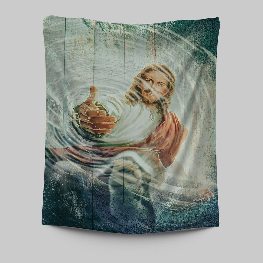 The Hand Of God Tapestry - Take His Hand Through The Water Tapestry Art - Christian Art - Bible Verse Wall Art - Religious Home Decor
