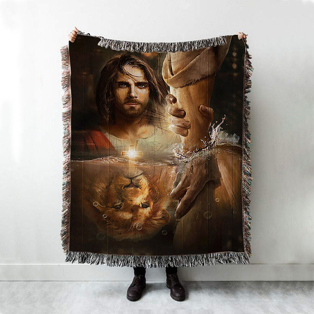 The Hand Of God Woven Blanket - Lion Of Judah Jesus Woven Blanket - Christian Throw Blanket - Religious Home Decor