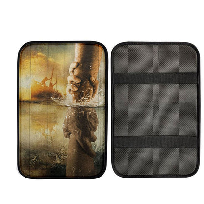 The Hand Of Jesus Ocean Car Armrest Pad - Jesus Is Our Savior Car Center Console Cover, Religious Car Interior Accessories