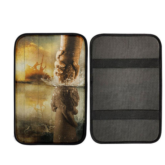 The Hand Of Jesus Ocean Car Armrest Pad - Jesus Is Our Savior Car Center Console Cover, Religious Car Interior Accessories