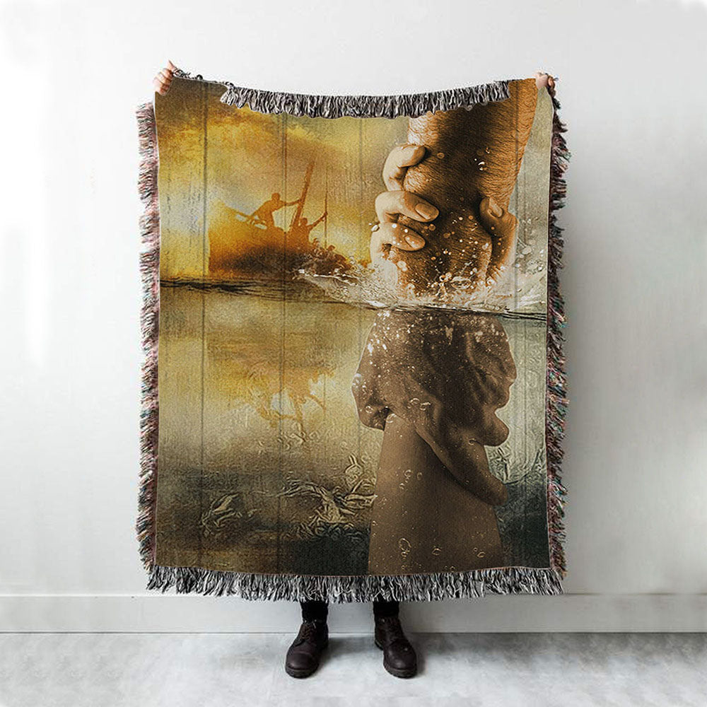 The Hand Of Jesus Ocean Woven Blanket - Jesus Is Our Savior Woven Blanket Prints - Jesus Christ Woven Blanket Art - Christian Boho Blanket