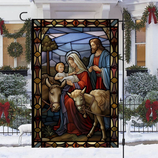 The Holy Family's Tender Moment Flag, Christian Christmas House Flag, Christmas Outdoor Decor Ideas