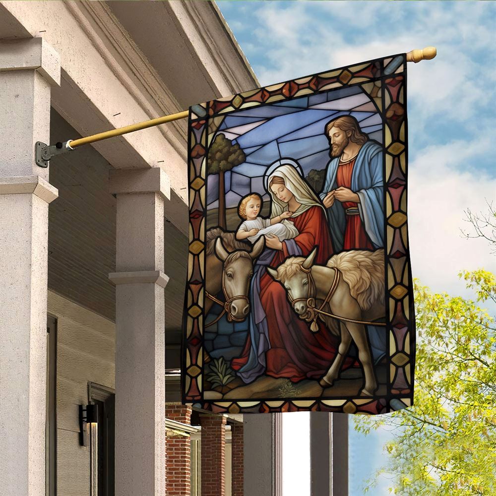 The Holy Family's Tender Moment Flag, Christian Christmas House Flag, Christmas Outdoor Decor Ideas