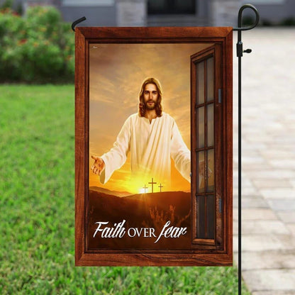 The Jesus Faith Over Fear House Flag, Outdoor Religious Flags, Christian Flag, Scripture Flag, Garden Banner