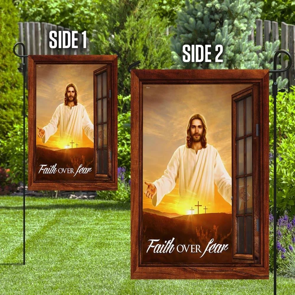 The Jesus Faith Over Fear House Flag, Outdoor Religious Flags, Christian Flag, Scripture Flag, Garden Banner