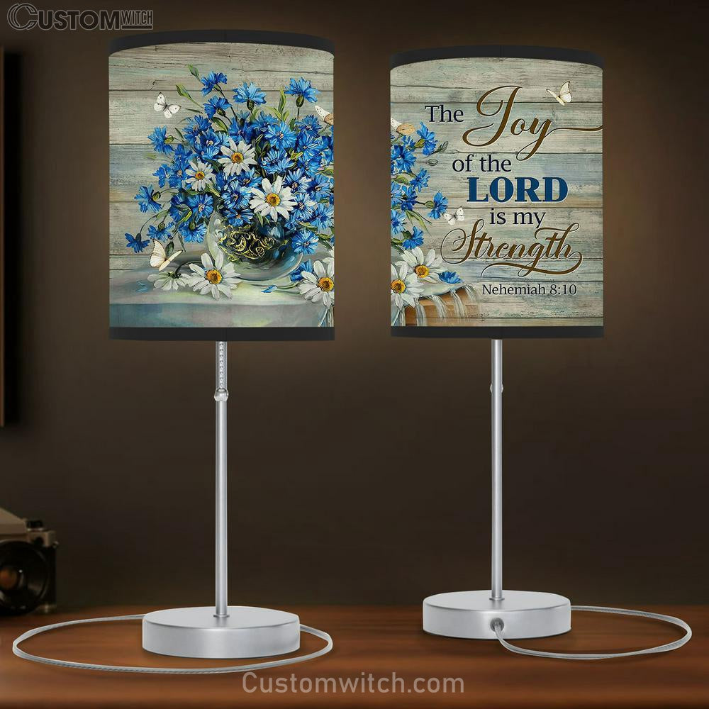 The Joy Of The Lord Is My Strength Blue Daisy Butterfly Lamb Gift Table Lamb - Christian Lamb Gift - Religious Art