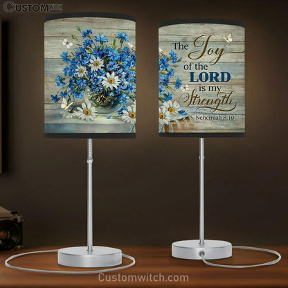 The Joy Of The Lord Is My Strength Blue Daisy Butterfly Lamb Gift Table Lamb - Christian Lamb Gift - Religious Art