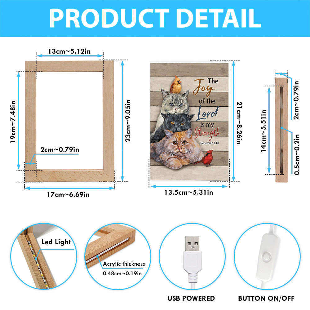 The Joy Of The Lord Is My Strength Frame Lamp - Angry Cat Cardinal Painting Frame Lamp Art - Christian Night Light
