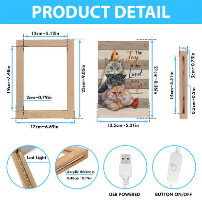 The Joy Of The Lord Is My Strength Frame Lamp - Angry Cat Cardinal Painting Frame Lamp Art - Christian Night Light
