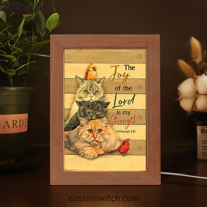 The Joy Of The Lord Is My Strength Frame Lamp - Angry Cat Cardinal Painting Frame Lamp Art - Christian Night Light