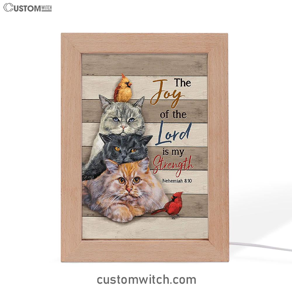 The Joy Of The Lord Is My Strength Frame Lamp - Angry Cat Cardinal Painting Frame Lamp Art - Christian Night Light