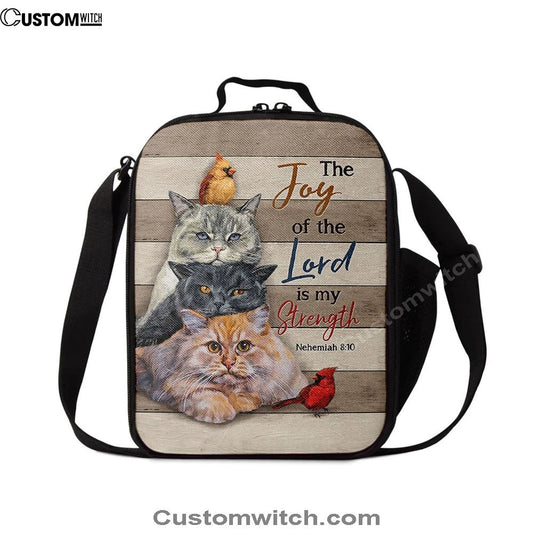 The Joy Of The Lord Is My Strength Lunch Bag For Men And Women - Angry Cat Cardinal Painting Lunch Bag, Spiritual Christian Lunch Box For School, Work