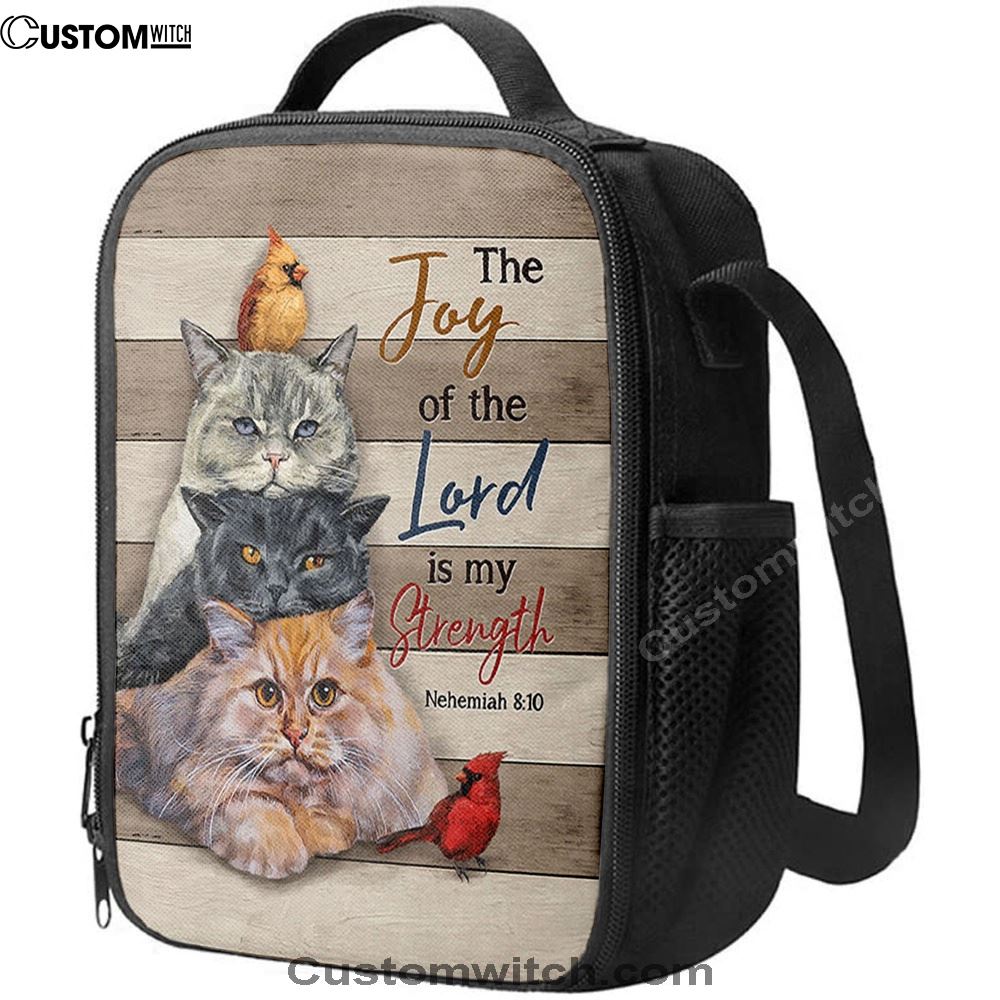 The Joy Of The Lord Is My Strength Lunch Bag For Men And Women - Angry Cat Cardinal Painting Lunch Bag, Spiritual Christian Lunch Box For School, Work