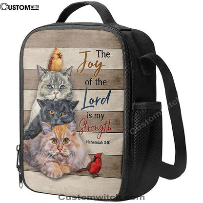 The Joy Of The Lord Is My Strength Lunch Bag For Men And Women - Angry Cat Cardinal Painting Lunch Bag, Spiritual Christian Lunch Box For School, Work