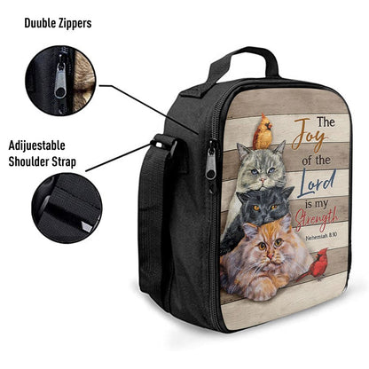 The Joy Of The Lord Is My Strength Lunch Bag For Men And Women - Angry Cat Cardinal Painting Lunch Bag, Spiritual Christian Lunch Box For School, Work