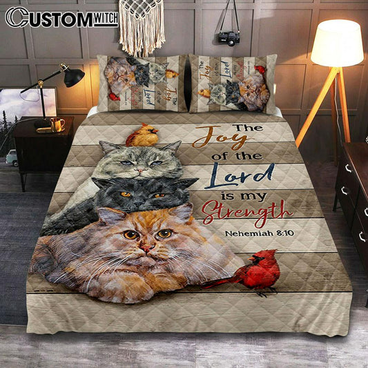 The Joy Of The Lord Is My Strength Quilt Bedding Set - Angry Cat Cardinal Painting Quilt Bedding Set Bedroom - Christian Quilt Bedding Set Prints