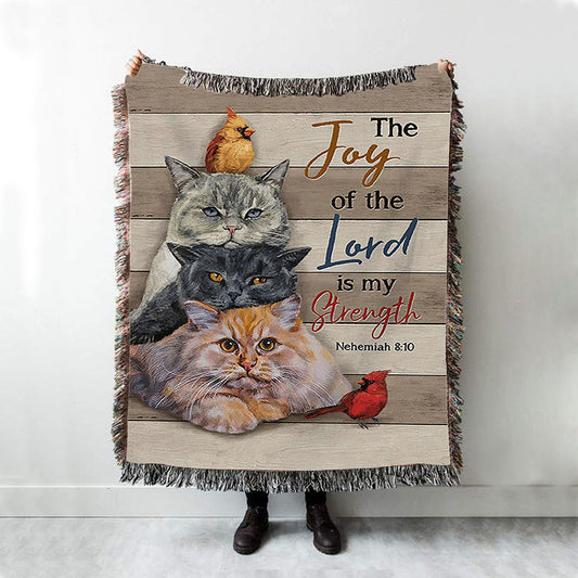 The Joy Of The Lord Is My Strength Woven Blanket - Angry Cat Cardinal Painting Woven Throw Blanket - Christian Woven Blanket Prints