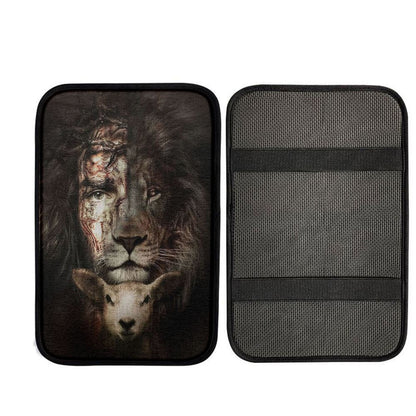 The King Lion And The Lamb Car Center Console Cover - Lion Car Center Console Cover, Bible Verse Car Interior Accessories