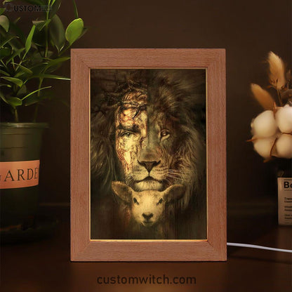 The King Lion And The Lamb Frame Lamp Prints - Lion Frame Lamp Art - Christian Inspirational Frame Lamp