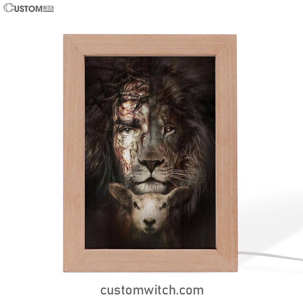 The King Lion And The Lamb Frame Lamp Prints - Lion Frame Lamp Art - Christian Inspirational Frame Lamp