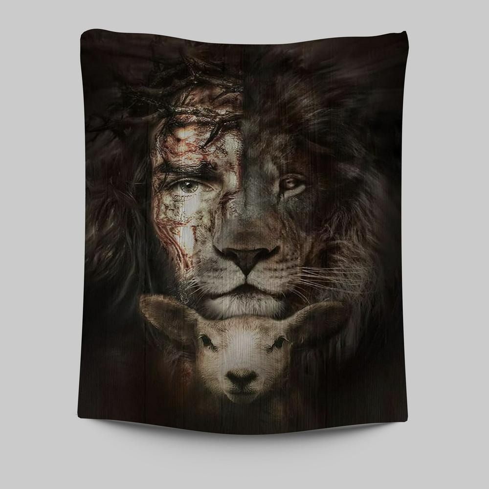 The King Lion And The Lamb Tapestry Prints - Lion Tapestry Art - Christian Inspirational Tapestry