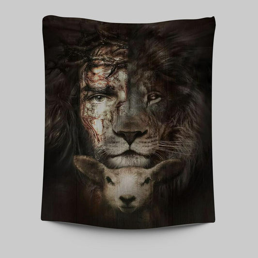 The King Lion And The Lamb Tapestry Prints - Lion Tapestry Art - Christian Inspirational Tapestry