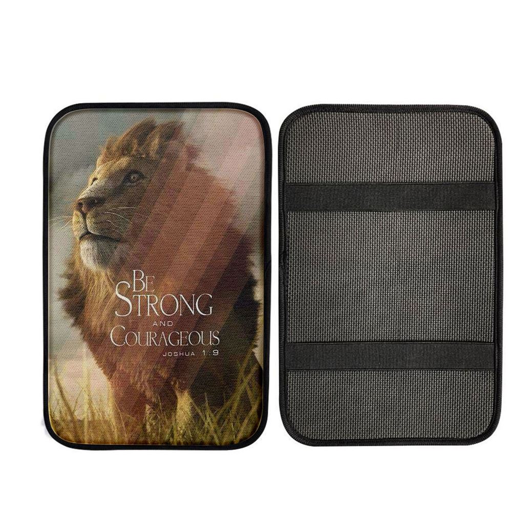 The King Lion Be Strong And Courageous Car Center Console Cover - Lion Car Center Console Cover Interior Accessories