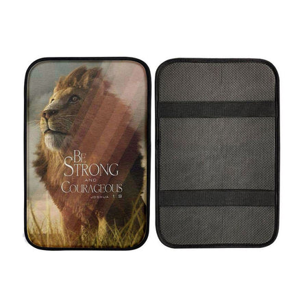 The King Lion Be Strong And Courageous Car Center Console Cover - Lion Car Center Console Cover Interior Accessories