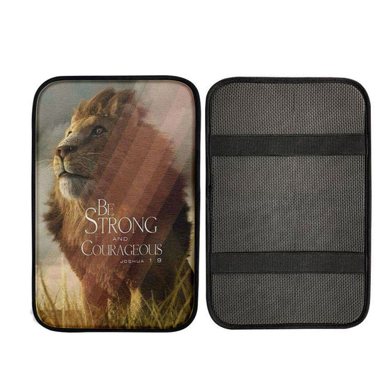 The King Lion Be Strong And Courageous Car Center Console Cover - Lion Car Center Console Cover Interior Accessories